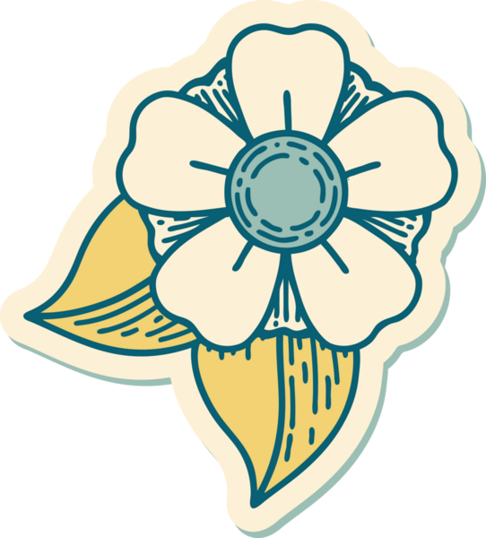 Bir insan tarafından çizilmiş geleneksel bir çiçek stiliyle dövme çıkartması.