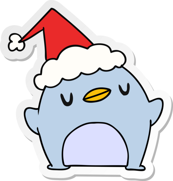 Bir insan tarafından çizilmiş kawaii pengueninin el çizimi Noel çıkartması.