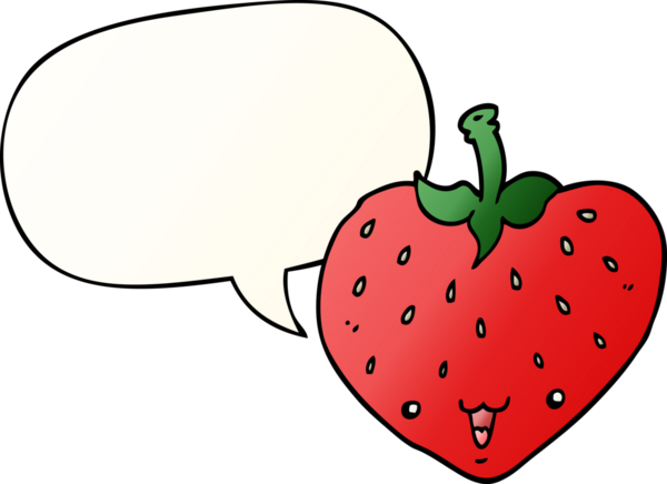 bir insan tarafından çizilmiş yumuşak eğimli konuşma baloncuklu karikatür çileği