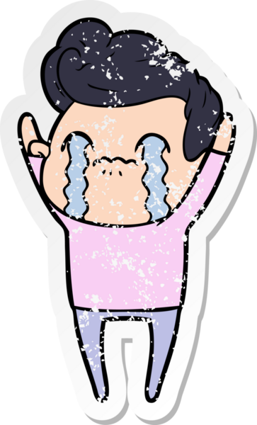 Bir insan tarafından çizilmiş ağlayan bir karikatürcünün sıkıntılı çıkartması.