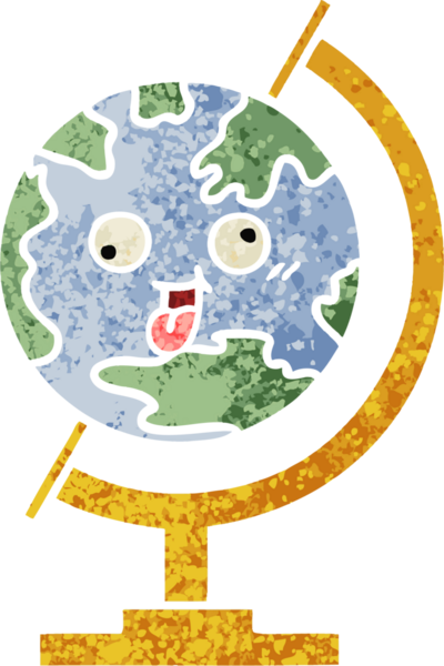 Bir insan tarafından çizilmiş bir dünyanın retro çizim stili karikatürü