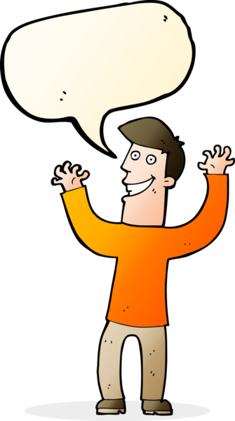 Bir insan tarafından çizilmiş konuşma balonuyla heyecanlı bir adam.