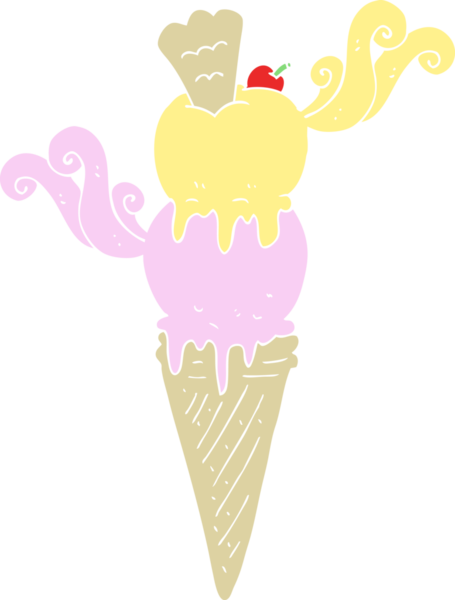 Bir insan tarafından çizilmiş dondurma külahının düz renk çizimi