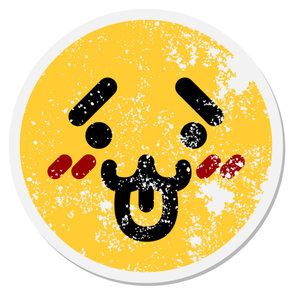 Yüzü kızaran sevimli hayvan yüzlü bir insan tarafından çizilmiş dairesel çıkartma.