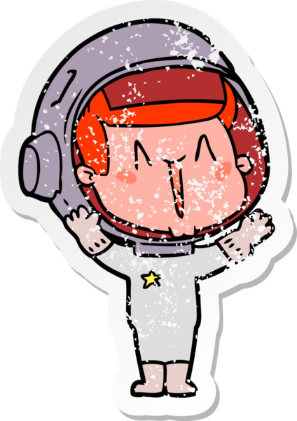 Bir insan tarafından çizilmiş mutlu bir astronotun sıkıntılı çıkartması.