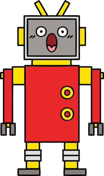 Bir insan tarafından çizilmiş sevimli bir robot karikatürü.