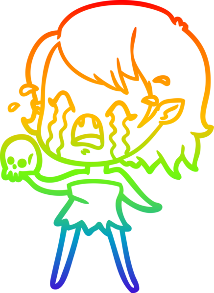 Gökkuşağı gradyan çizimi bir insan tarafından çizilmiş ağlayan vampir kız çizgi