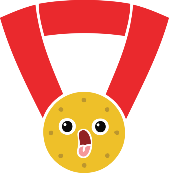 Bir insan tarafından çizilmiş altın madalyanın düz renkli retro karikatürü