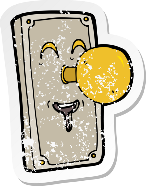 Bir insan tarafından çizilmiş karikatür kapısının gerilmiş çıkartması.