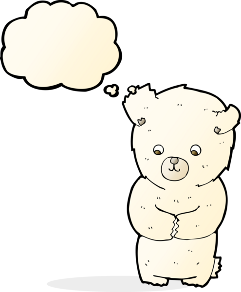 Bir insan tarafından çizilmiş düşünce baloncuklu şirin kutup ayısı.