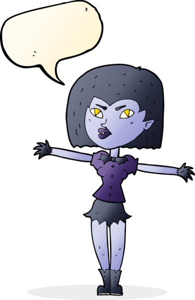 Bir insan tarafından çizilmiş konuşma balonu olan vampir kız.
