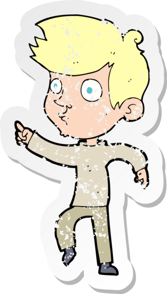 Bir insan tarafından çizilen çizgi film karakterinin gerilimli retro çıkartması.