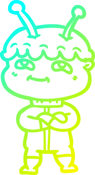 Bir insan tarafından çizilmiş dost canlısı bir uzay adamının soğuk çizgi çizimi.