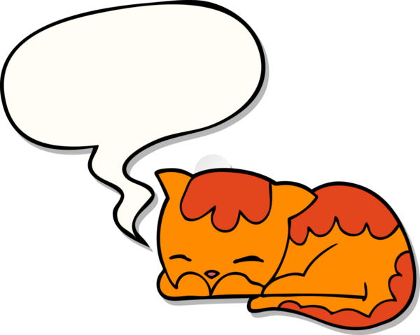 Bir insan tarafından çizilmiş konuşma kabarcığı çıkartmasıyla uyuyan çizgi film kedisi.