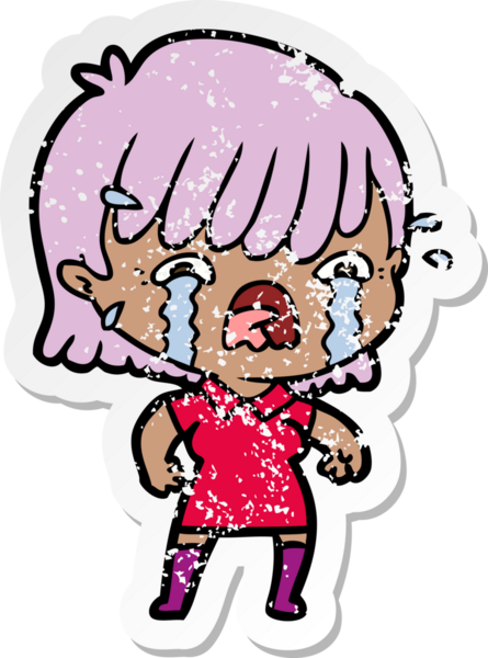 Bir insan tarafından çizilmiş, ağlayan bir çizgi film kızının sıkıntılı çıkartması.