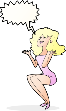 Bir insan tarafından çizilmiş düşünce baloncuğuyla oturan çekici bir kadın.