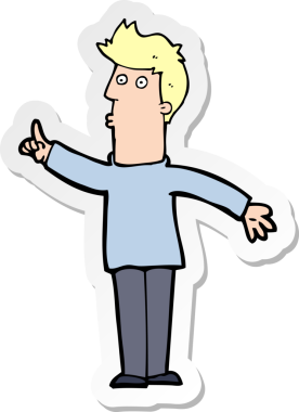 Bir insan tarafından çizilmiş bir uyarıyı tavsiye eden bir çizgi film karakterinin çıkartması.