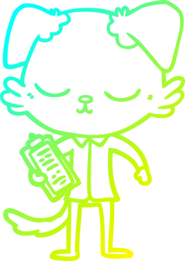 Bir insan tarafından çizilmiş şirin bir çizgi köpeğin soğuk gradyan çizgisi.