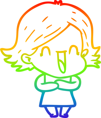 Gökkuşağı gradyan çizgi çizimi bir insan tarafından çizilmiş gülen bir kadın.