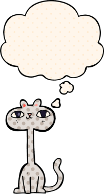 Çizgi roman tarzında düşünce baloncuğu olan çizgi film kedisi insan tarafından çizilmiş.