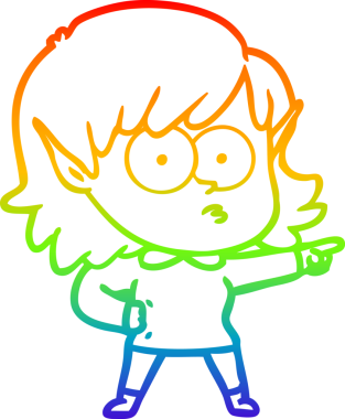 Gökkuşağı gradyanı çizgi film karakteri elf kızı bir insan tarafından çizilmiş ve çizilmiş.