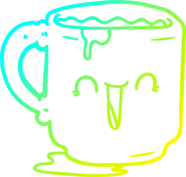 Bir insan tarafından çizilmiş soğuk gradyan çizgi film kirli ofis kupası.