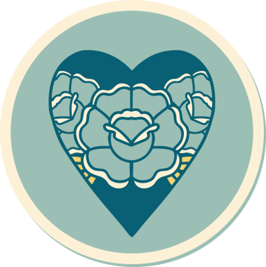 Geleneksel kalp stili dövme çıkartması ve bir insan tarafından çizilmiş çiçekler.