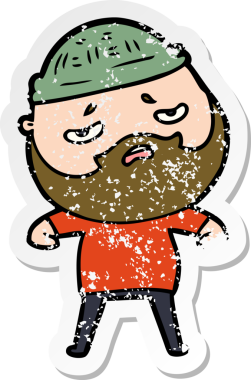 Bir insan tarafından çizilmiş sakallı endişeli bir karikatür çıkartması.