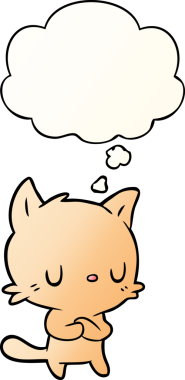 Bir insan tarafından çizilmiş yumuşak eğimli düşünce baloncuklu çizgi film kedisi.