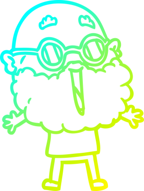 Bir insan tarafından çizilmiş sakallı neşeli bir çizgi film çizimi.