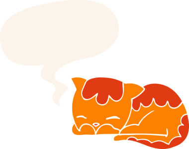 Çizgi film kedisi, bir insan tarafından çizilmiş konuşma baloncuğuyla uyuyor.