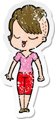 Bir insan tarafından çizilmiş mutlu bir çizgi film kızının sıkıntılı çıkartması.