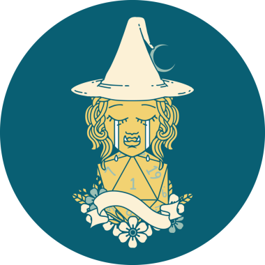 Retro Dövme Tarzı Ağlayan Ork Cadısı Bir insan tarafından çizilmiş doğal bir D20 rulo