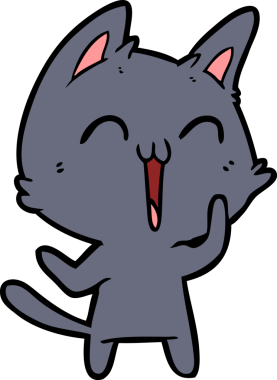 Bir insan tarafından çizilmiş mutlu çizgi film kedisi.