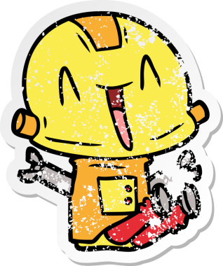 Bir insan tarafından çizilmiş karikatür robotunun sıkıntılı çıkartması.