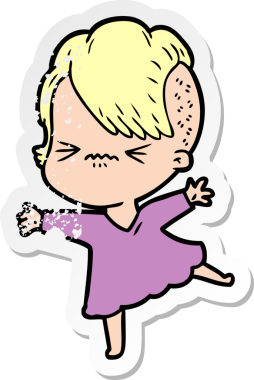 Bir insan tarafından çizilmiş sinirli bir hippi kızın sıkıntılı çıkartması.