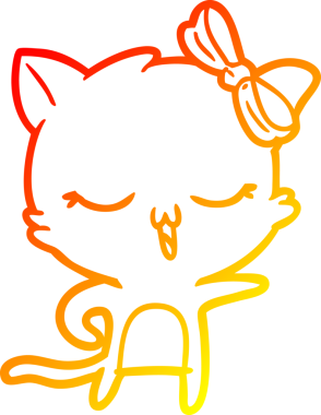 Bir insan tarafından kafasında yay olan çizgi film kedisinin sıcak çizgi çizimi