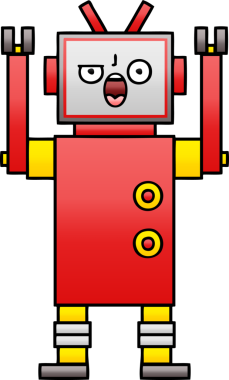 Bir insan tarafından çizilmiş kızgın bir robotun gölgeli çizgi filmi.