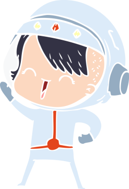 Bir insan tarafından çizilmiş mutlu düz renkli çizgi film kızı.