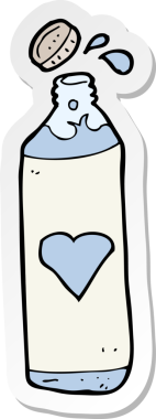 Bir insan tarafından çizilmiş karikatür su şişesinin etiketi.