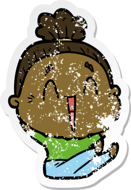 Bir insan tarafından çizilmiş mutlu, yaşlı bir kadının sıkıntılı çıkartması.