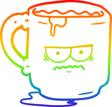 Gökkuşağı gradyan çizgi çizimi bir insan tarafından çizilmiş kirli ofis kupası