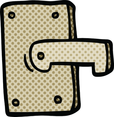 Çizgi roman tarzı metal kapı kolu bir insan tarafından çizilmiş.