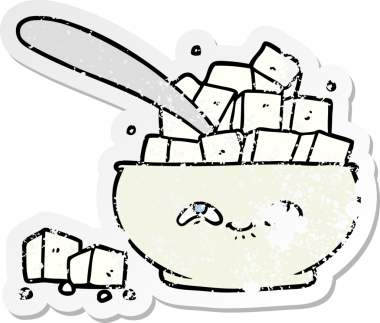 Bir insan tarafından çizilmiş karikatür şeker kasesinin sıkıntılı çıkartması.