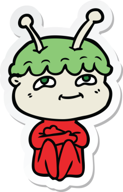 Bir insan tarafından çizilmiş dost canlısı bir uzay adamının çıkartması.