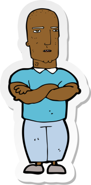 Çizgi film çıkartması. Bir insan tarafından çizilmiş kel bir adam.