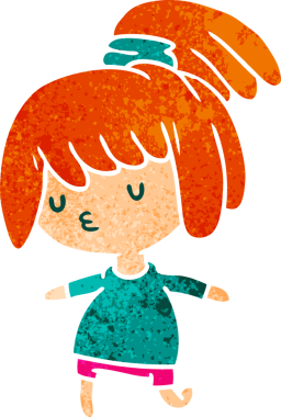 Bir insan tarafından çizilmiş sevimli bir kawai kızının eski çizgi film çizimi.