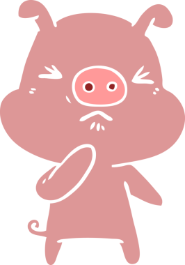 Bir insan tarafından çizilmiş düz renkli çizgi film kızgın domuz.