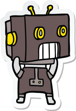 Bir insan tarafından çizilmiş robot karikatür çıkartması.