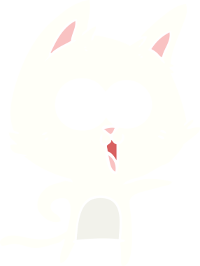 Bir insan tarafından çizilmiş komik düz renkli çizgi film kedisi.